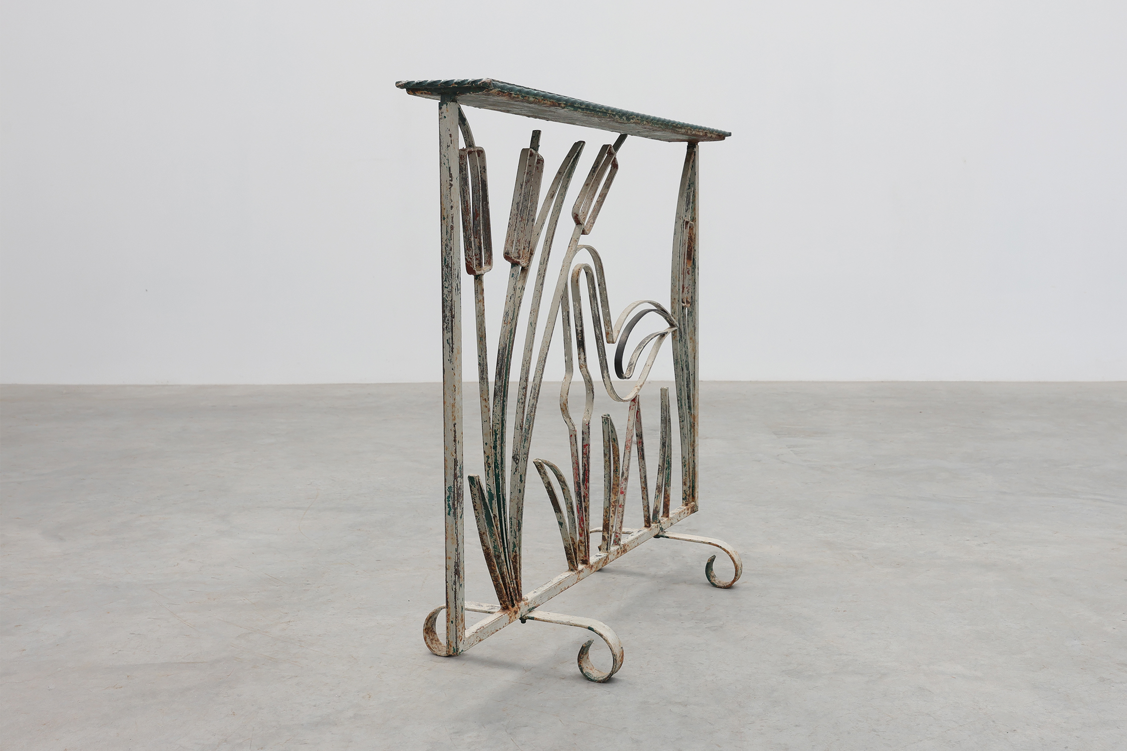 Art Deco Wrought Iron Plant Stand with Heron and Bulrushes, France, Circa 1920thumbnail